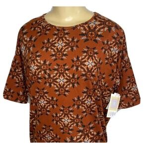 Lularoe Irma Top Shirt Tunic Short Sleeve Rust Geometric Print Oversized 2XS NWT